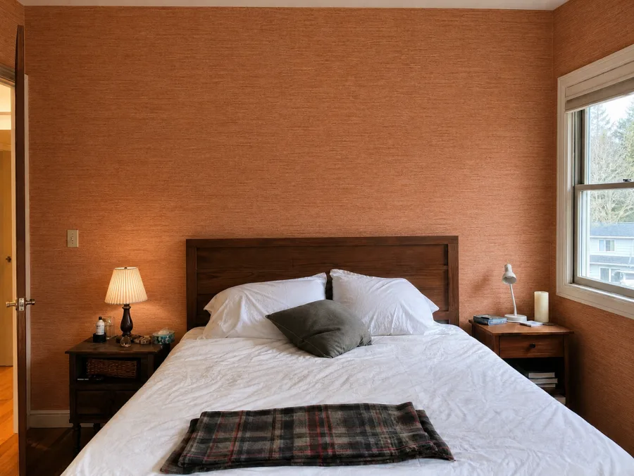 Same bedroom after patterned accent wall installation