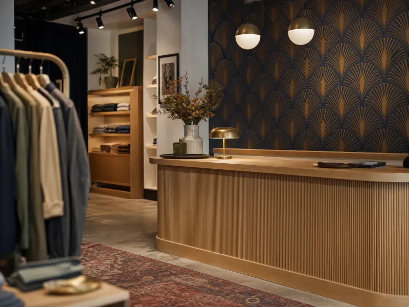Durable Type II vinyl wallcovering in a retail showroom